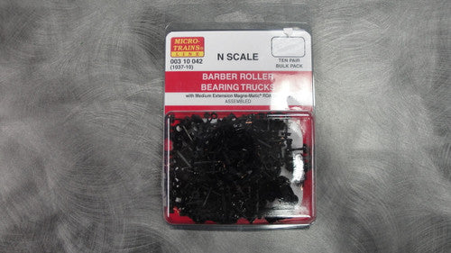 N Scale 00310042 Micro Trains Barber Roller Bearing Trucks with Medium Extension Magne - Matic® Couplers (1037 - 10), 10 Pairs