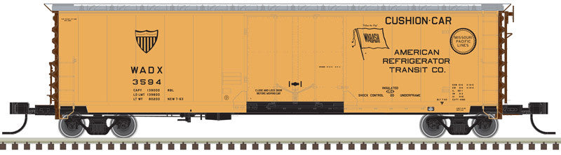 N Scale American Refrigerator Transit Atlas 50005689 50-Foot GA RBL Plug-Door Boxcar #3525 in Yellow, Boxcar Red, and Black Colors