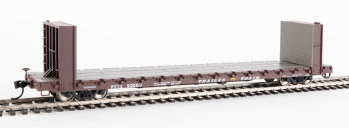 HO Scale Walthers 910-5819 60' Brown Pullman-Standard Bulkhead Flatcar PTTX #90600