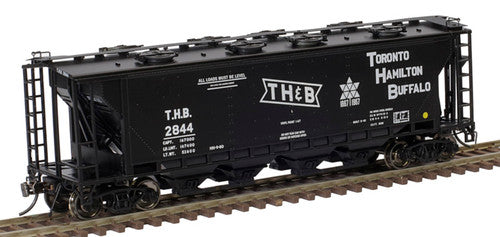 Atlas HO Scale Slab Side Covered Hopper Model of TH&B - Toronto Hamilton & Buffalo with 8 Hatches #2844 for Model Train Enthusiasts