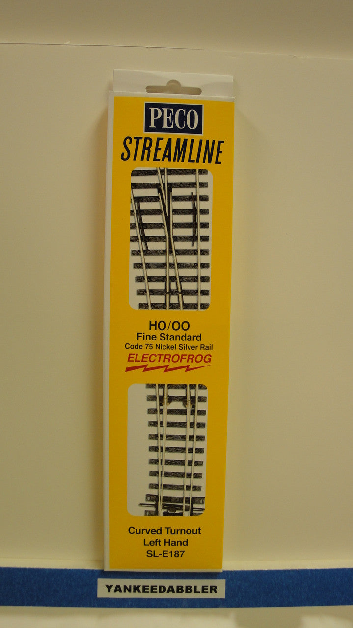 HO Scale Peco SL - E187 Code 75 Left - Handed Curved Electric Frog Railway Turnout, Part Number PCO - SL - E187