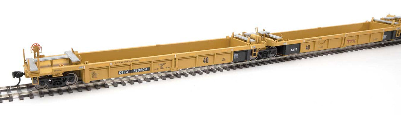 Walthers HO Scale 5-Unit Rebuilt 40' Well Car Trailer-Train DTTX #748204 A-E (Yellow, Small Red Logo)