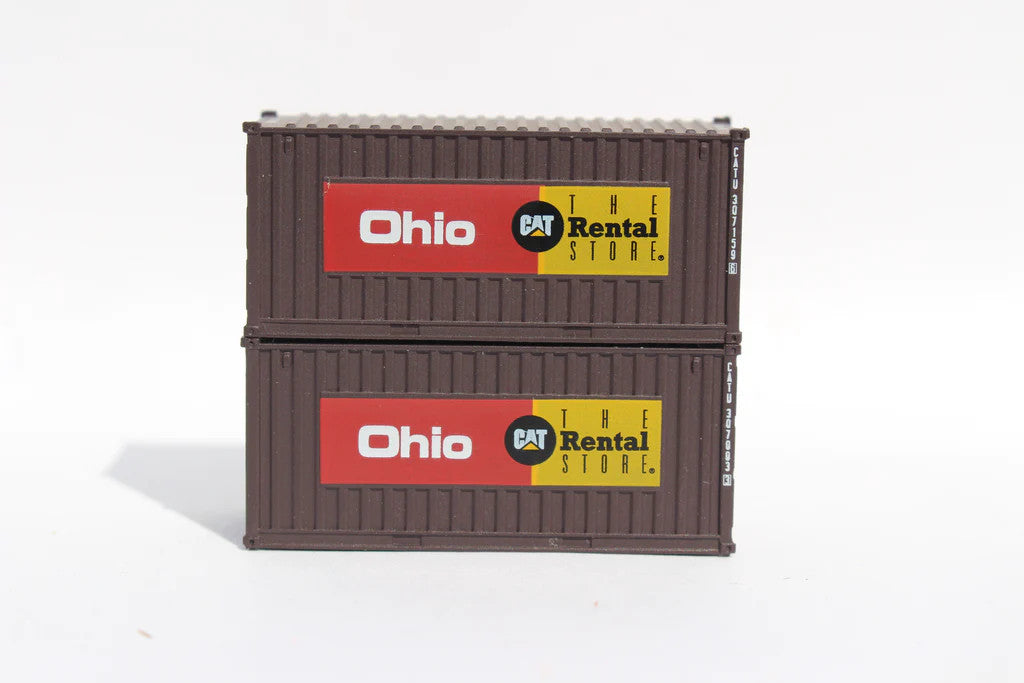 JTC Model Trains N Scale 205013 CAT Rental Store 'OHIO' 20-Foot Standard Height Corrugated-Side Container with Magnetic System (2-Pack)