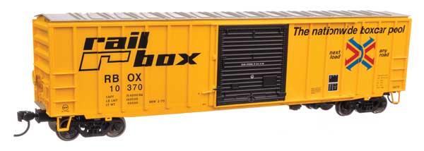 Walthers HO Scale 50-Foot ACF Exterior Post Boxcar Railbox RBOX #10370 in Yellow, Black, Red, and Blue Colors