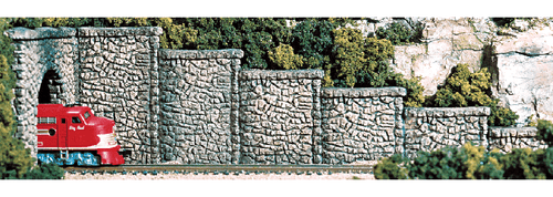 Woodland Scenics N Scale Unpainted Hydrocal Castings Retaining Wall Package (6 Pieces) with Random Stone Design for Model Railroads