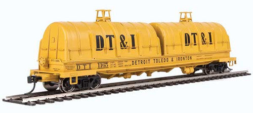 HO Scale Walthers Proto 50' Evan Coil Car - DT&I #1165 (Yellow, Black Glass-Fiber Hoods)