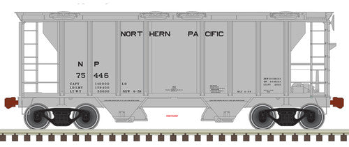 ATLAS N Scale Model of PS-2 Covered Hopper Train Car from Northern Pacific, Numbered #75446 in Gray and Black Colors