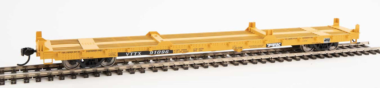 HO Scale Walthers 910-5379 60-Foot Pullman-Standard Flatcar TTX VTTX #91096 Suitable for 20-Foot and 40-Foot Container Loading