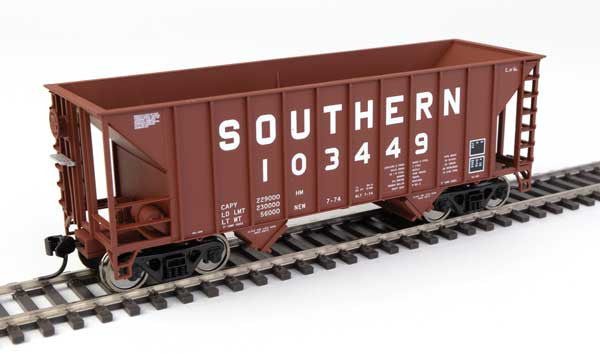 Walthers HO Scale Model Train - 34-Foot 100-Ton 2-Bay Hopper for Southern Railway SOU #103449 in Brown Color