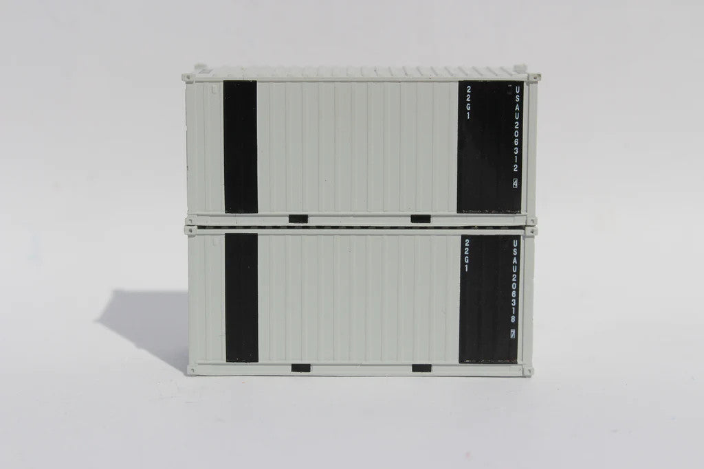JTC Model Trains Military Series N Scale 1:160 20' Standard Height Containers with Magnetic System, USAU Gray Patch 'B' Variant