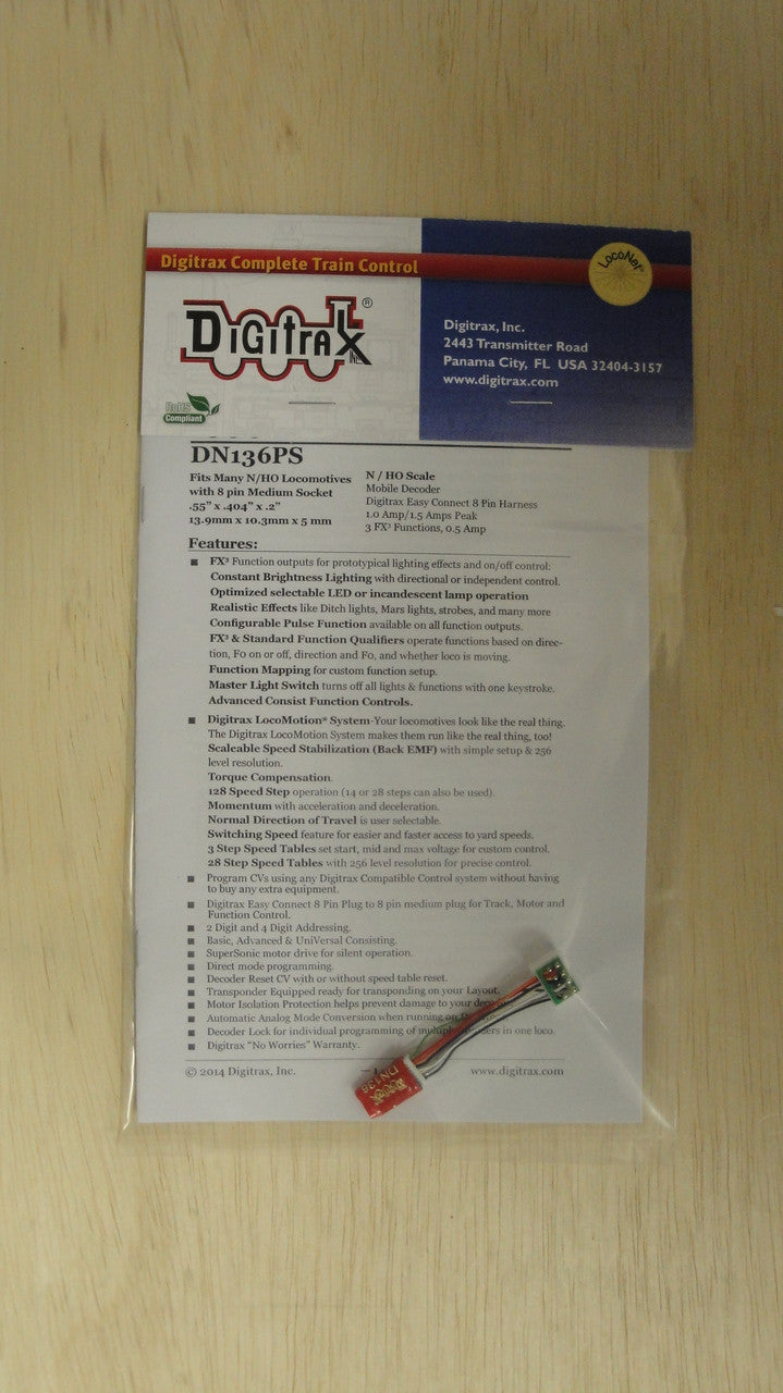 Digitrax DN136PS Motor and Function Decoder Suitable for All Scales, Part Number 245 - DN136PS