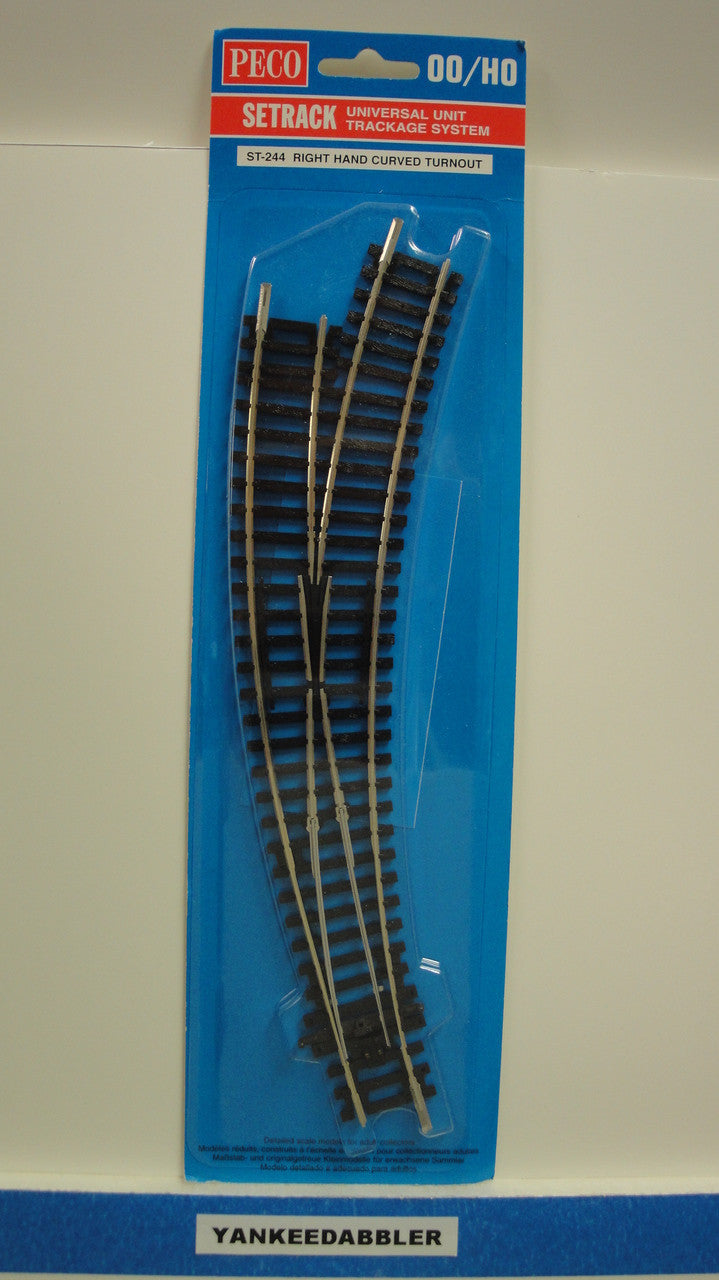 HO Scale Peco ST-244 Right Hand Insulfrog Curved Double-Radius Turnout Setrack with HO Code 100, 438mm (17 1/4 inch) Radius - Part Number PCO-ST-244