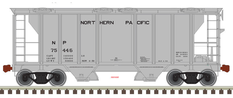 ATLAS N Scale Model Train - PS-2 Covered Hopper of Northern Pacific Railroad #75422 in Gray and Black Colors