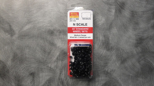 N Scale 33' Standard Black Plastic Wheel Sets with 100 Axles (401-100) - Micro Trains Model Railway Accessories