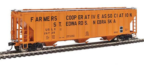 HO Scale Walthers Proto 55' Evans 4780 Covered Hopper USLX #26720 (Orange, Black)