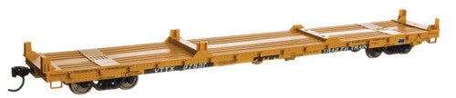 HO Scale Model Train Accessory - Walthers 910 - 5417 60 - foot Pullman - Standard Flatcar Trailer - Train VTTX #97611 with Yellow Color and Black TT Logo