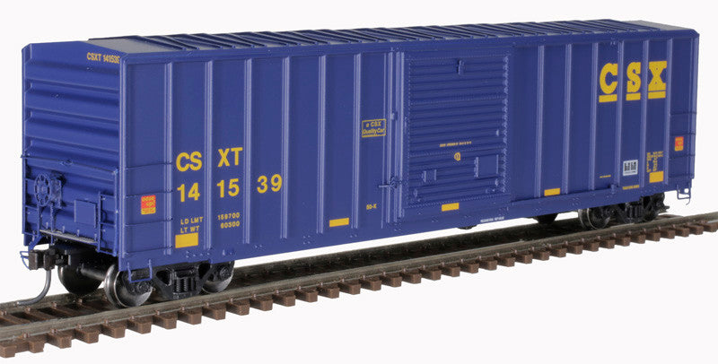 HO Scale Atlas 20006206 FMC 50-Foot Standard Design Boxcar by CSXT - CSX #141577 with Blue and Yellow Conspicuous Stripes
