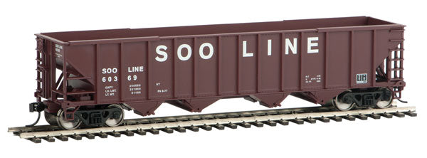 Walthers HO Scale 50-Foot 100-Ton Hopper Model in Boxcar Red and White - Soo Line #60369, Ideal for Model Railroads