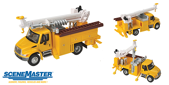 Walthers 949 - 11732 Assembled HO Scale SceneMaster International 4300 Utility Truck in Drill Yellow, a Must - have Model for Railroad Enthusiasts