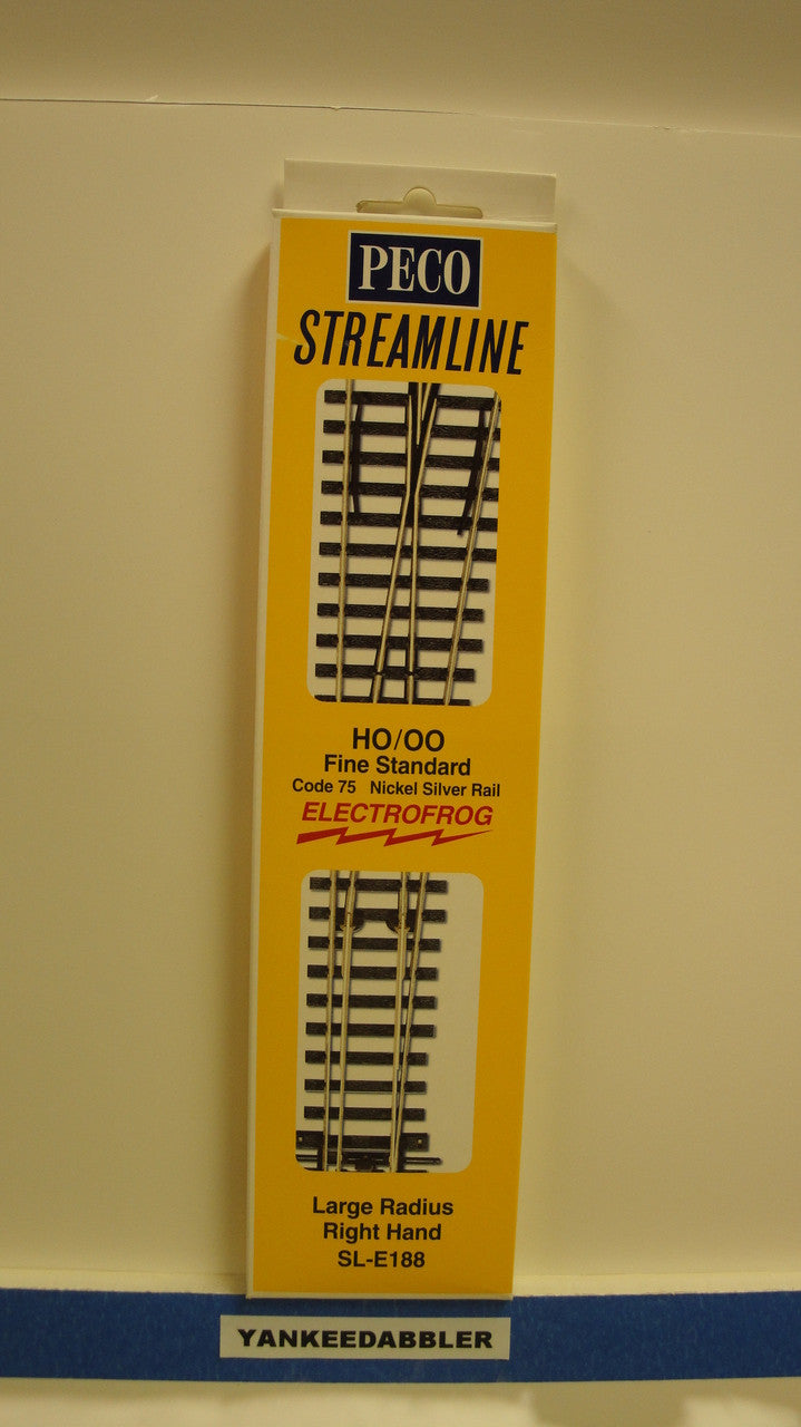 HO Scale Peco SL - E188 Code 75 Right - Handed Large Radius Electric - Frog Model Train Turnout, Part Number PCO - SL - E188