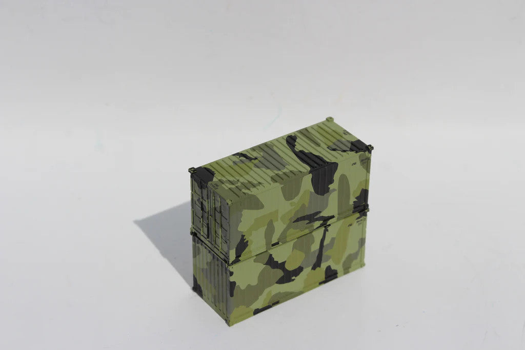 JTC N Scale Military Series 20-Foot Standard Height Containers with Magnetic System - APMU CAMO 'B' Model Trains (No Sand)