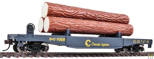 HO Scale Model Train Log Dump Car WAL - 931 - 1772 with Three Logs for B&O (Baltimore & Ohio) Railway