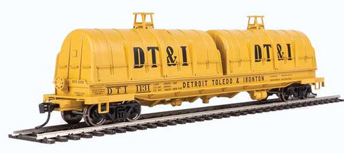 HO Scale Walthers Proto 50' Evan Coil Car - Detroit, Toledo & Ironton #1131 (Yellow, Black Glass-Fiber Hoods)