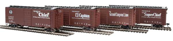 Walthers HO Scale 4-Pack Limited Edition 40' PS-1 Santa Fe Slogan Boxcar Set #3 for Postwar Freight Trains