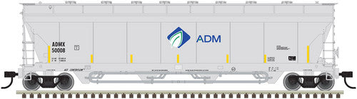 HO Scale Atlas 20006270 Pressureaide Centerflow Hopper - Archer - Daniels - Midland #50016 Featuring Gray, Blue, Green Colors and Leaf Logo