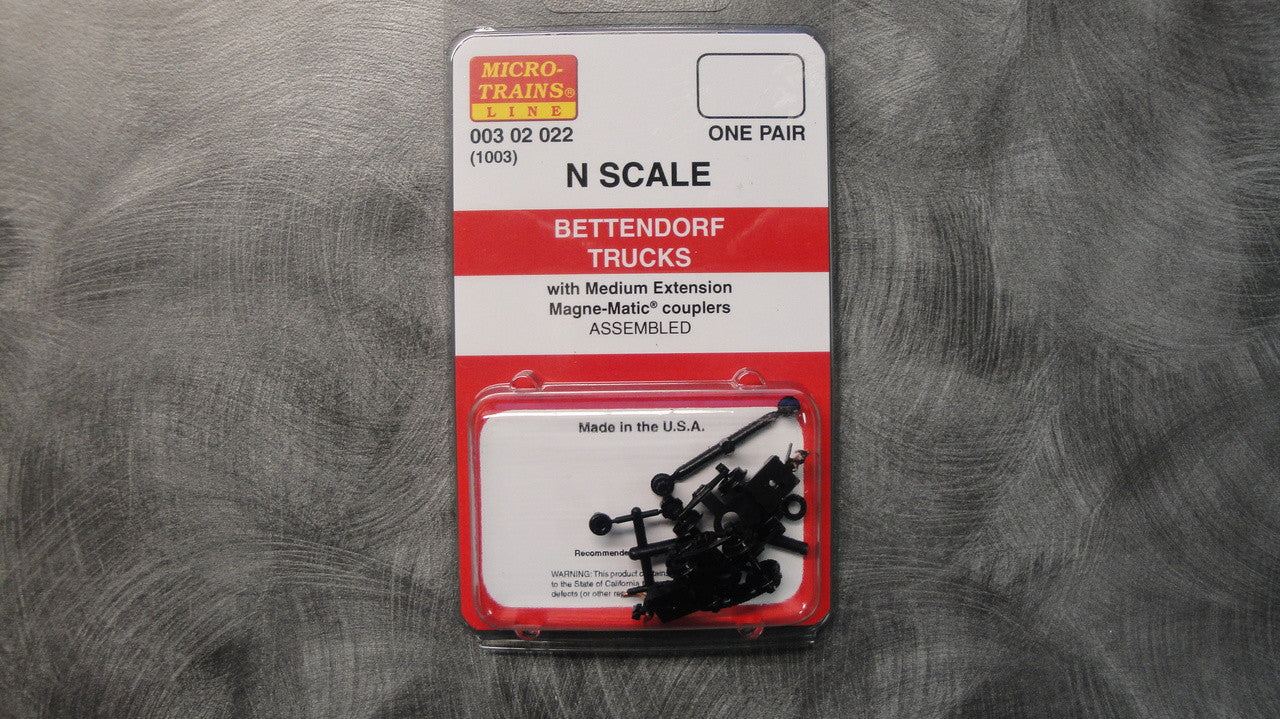 N Scale 00302022 Bettendorf Trucks (1003) with Medium Extended Couplers