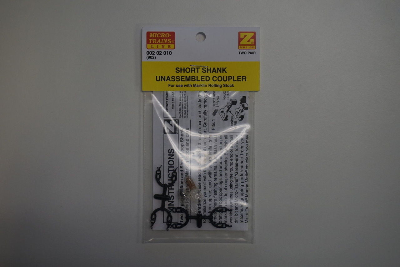 N Scale Micro Trains 00202010 Short Shank Couplers for Marklin Model Cars and Locomotives, 2 Pairs (902)
