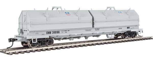 HO Scale Walthers Proto 920 - 105259 50 - foot Evan Coil Car of Union Pacific(R) CNW(TM) #249166 with Angled Hoods, Gray Color and Small UP Shield for Model Train Layouts