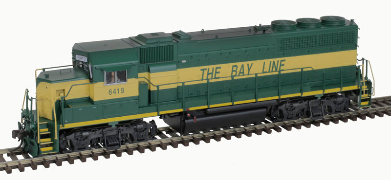 HO Scale Atlas 10004240 EMD GP40 - 2 Model Locomotive of Atlanta & St. Andrews Bay #6419 with Front and Rear Ditch Lights in Green and Yellow, Featuring DCC and Sound Functionality