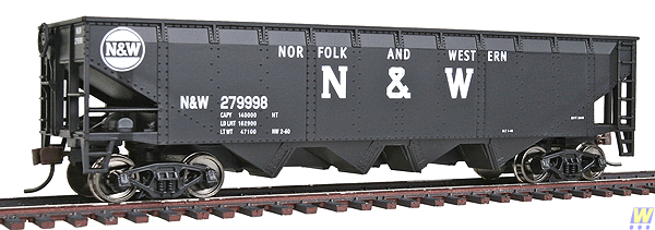 HO Scale Model Train - 40-Foot Offset Quad Hopper WAL-931-1655, Norfolk & Western with Block N&W and Hamburger Logo