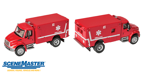 Walthers Assembled HO Scale SceneMaster Red International 4300 EMS Ambulance 949 - 11931