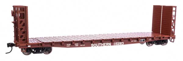 HO Scale Model Train - Walthers Mainline 5938 53-Foot General Steel Castings (GSC) Bulkhead Flatcar, Southern Railway (SOU) #115283, Product Code 910 - 5938