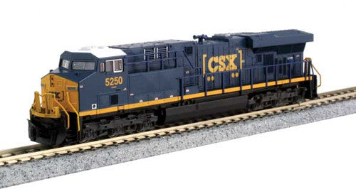 Kato N Scale Standard DC Model Train - GE ES44AC GEVO Locomotive in CSX #5293 Livery with Blue, Yellow Colors and Boxcar Logo