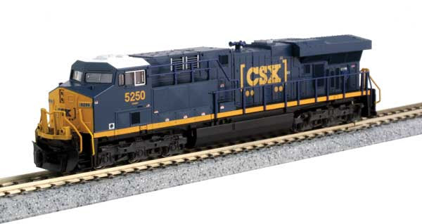 Kato N Scale Standard DC Model Train - GE ES44AC GEVO Locomotive in CSX #5293 Livery with Blue, Yellow Colors and Boxcar Logo