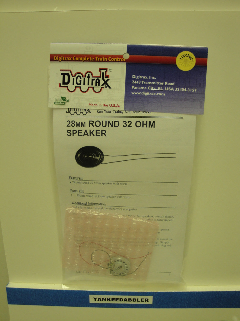 Digitrax 28mm 32 Ohm Round Speaker with Wire for All Model Scales
