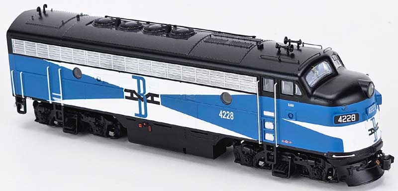 Bowser HO Scale Model Train - 24621 F3A B&M Boston & Maine Locomotive #4228 in McGinnis Design with Blue, White, and Black Colors, Featuring DCC & Sound Functionality