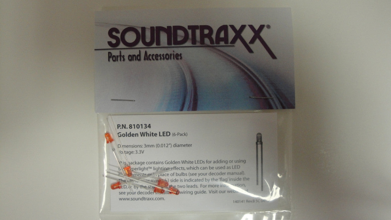 Soundtraxx 3mm Golden White LED Lights 6-Pack for All Scales, Part # 678 - 810134