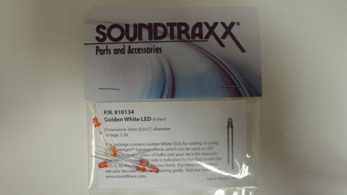 Soundtraxx 3mm Golden White LED Lights 6-Pack for All Scales, Part # 678 - 810134