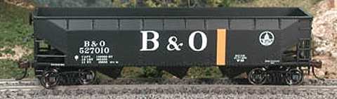 Bowser 40331 HO Scale 70-Ton Offset Hopper Model - Baltimore & Ohio Railroad #527075 with Black, White, and Yellow Bands
