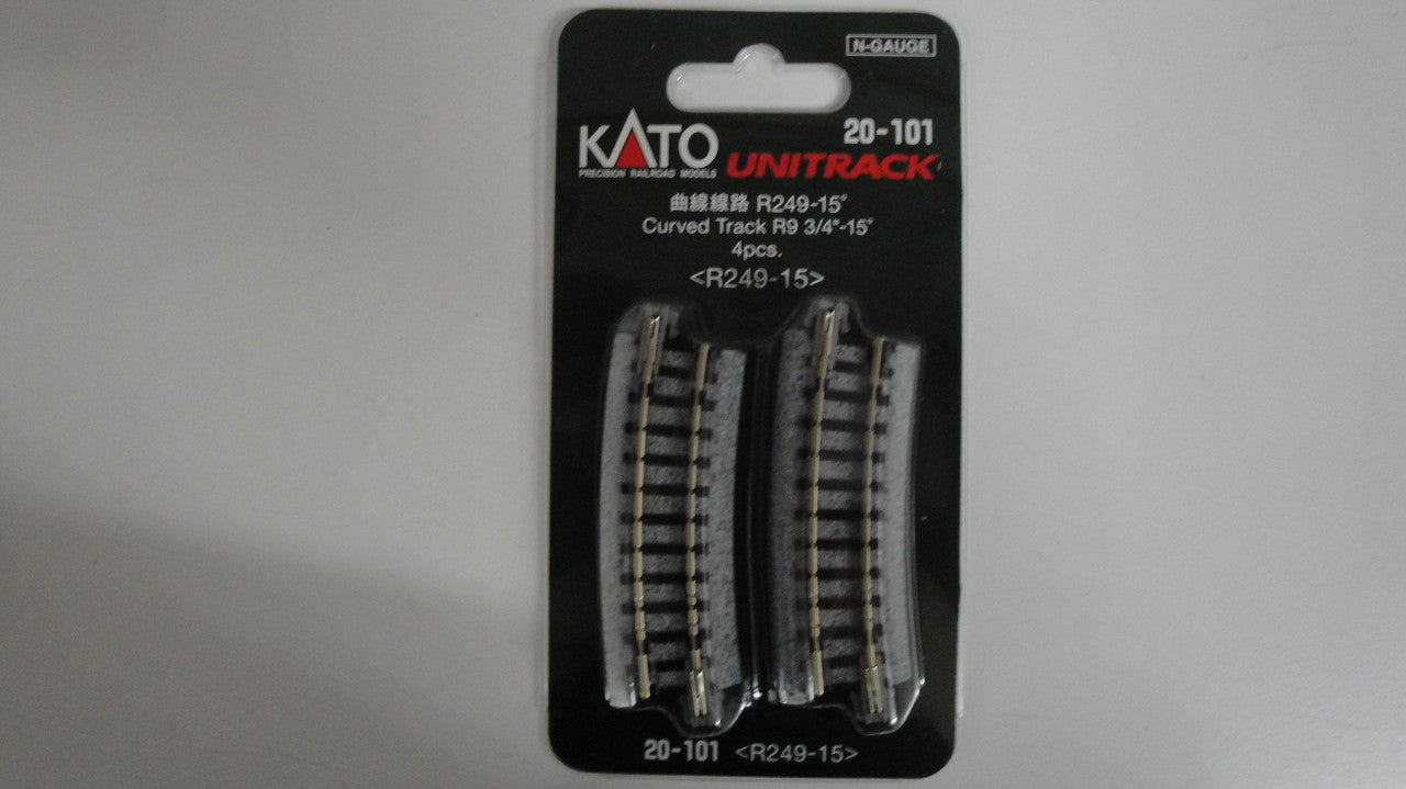 Kato 20101 N Scale Unitrack - 4 Pcs 249mm (9 3/4) Radius 15º Curve Track