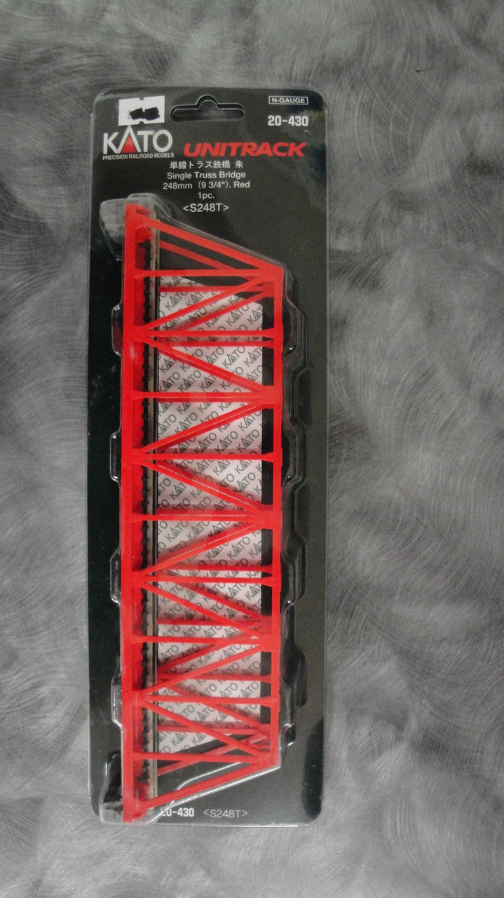 Kato 20-430 N Scale Single Track Truss Bridge Unitrack in 248mm (9 3/4 inches) Red Color Model Train Track Piece 20430
