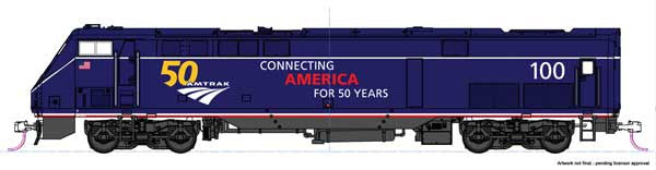 Kato 37-6113 HO Scale Standard DC Amtrak 100 GE P42 in Midnight Blue 50th Anniversary Scheme