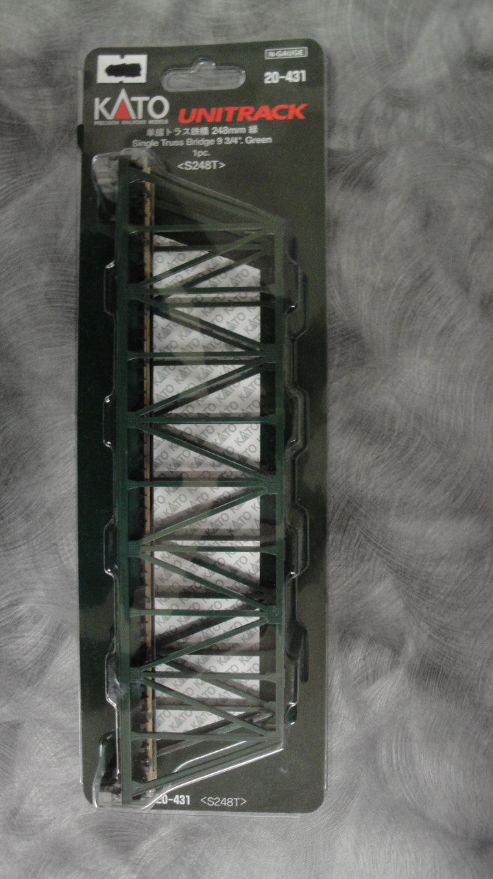 Kato 20-431 Unitrack 248mm (9 3/4 inches) Single Track Truss Bridge in Green Color for N Scale Model Railroads, Product Code 20431
