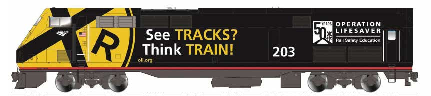 Kato N Scale Model Train - 176-6039 GE P42 Genesis Amtrak #203 in Black and Yellow for Operation Lifesaver 50th Anniversary Commemoration