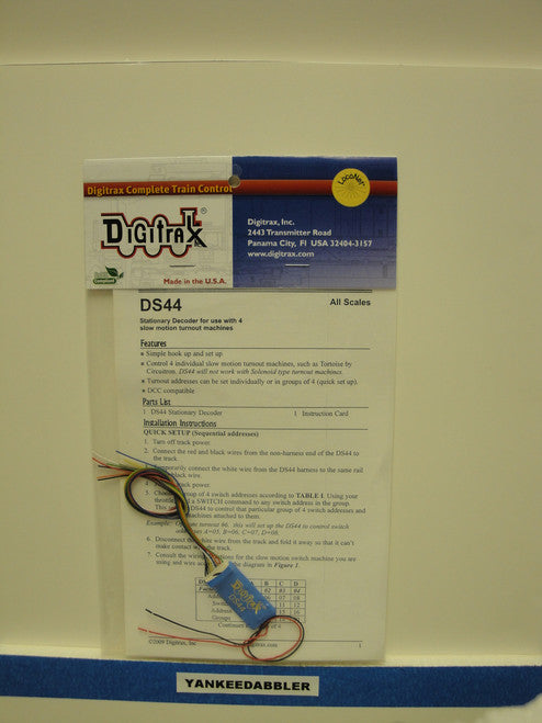 Digitrax DS44 Basic Four - Channel Stationary Decoder for Model Train Turnout Machines