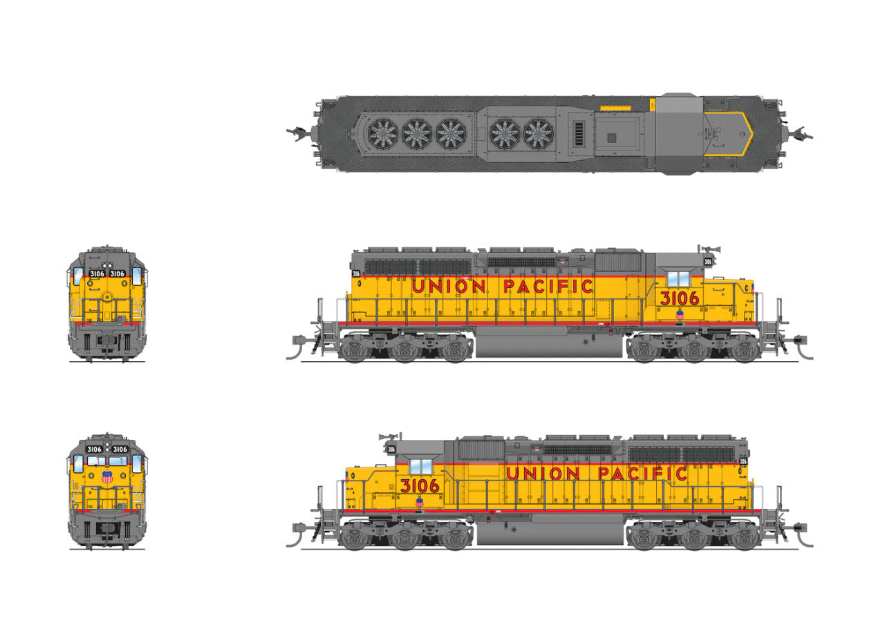 Broadway Limited HO Scale BLI 7648 EMD SD40 UP 3106 Yellow & Gray w/Paragon 4 Sound & DCC